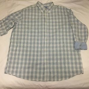 Plaid Shirt Button Down Short Sleeve Blue White 3X